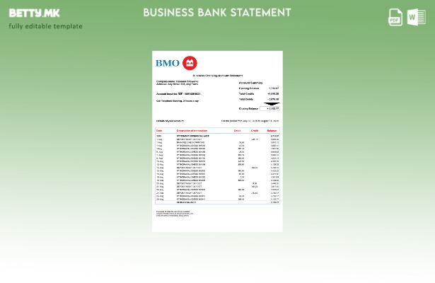 модерен стил на САД BMO Bank of Montreal, шаблон за шаблон за проверка на сметка